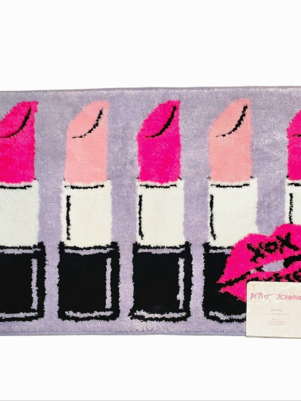Betsey Johnson Logo Lips & Lipstick Pattern Plush Bath Rug - Picture 2 of 7